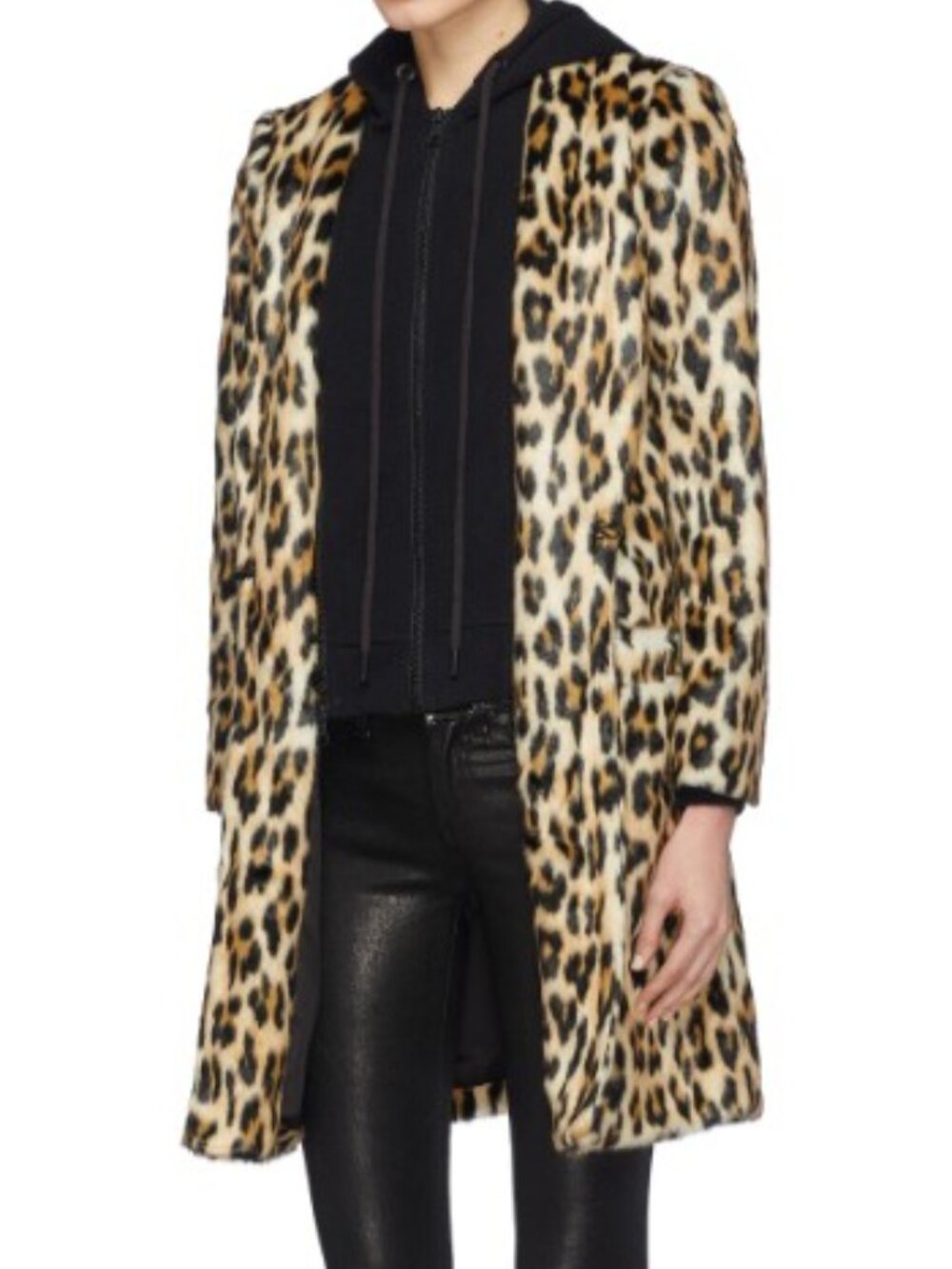 Alice + Olivia Kylie Faux Fur Coat Removeable Hooded Front Lining Women Size S